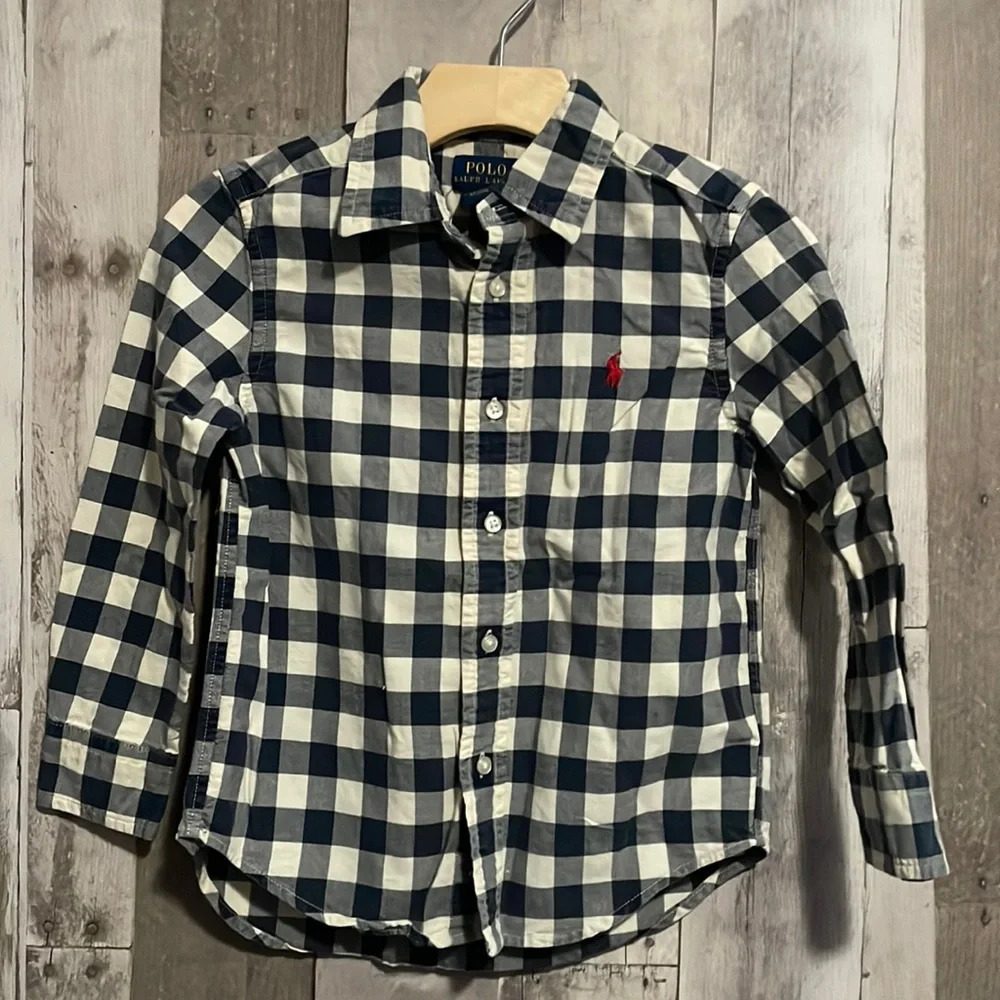 Ralph Lauren Polo Blue Gingham Check Plaid Poplin Button Down Shirt